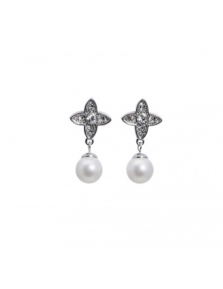 Earrings Trebol perla blanca